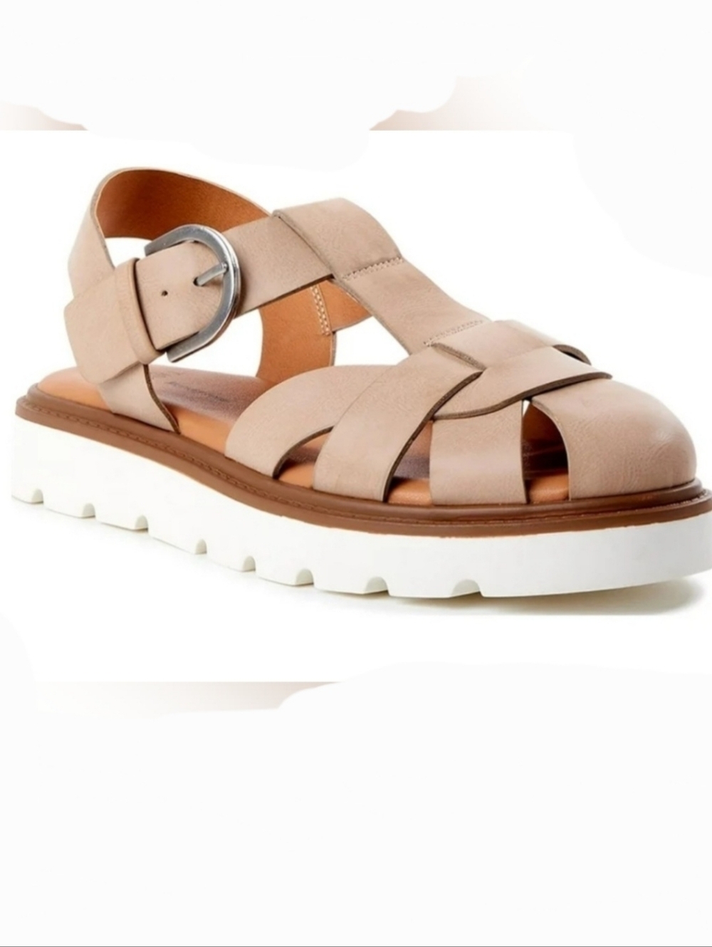 Time and Tru Tan Fauc Leather Strappy Fisherman Edgy Platform Sandals 7